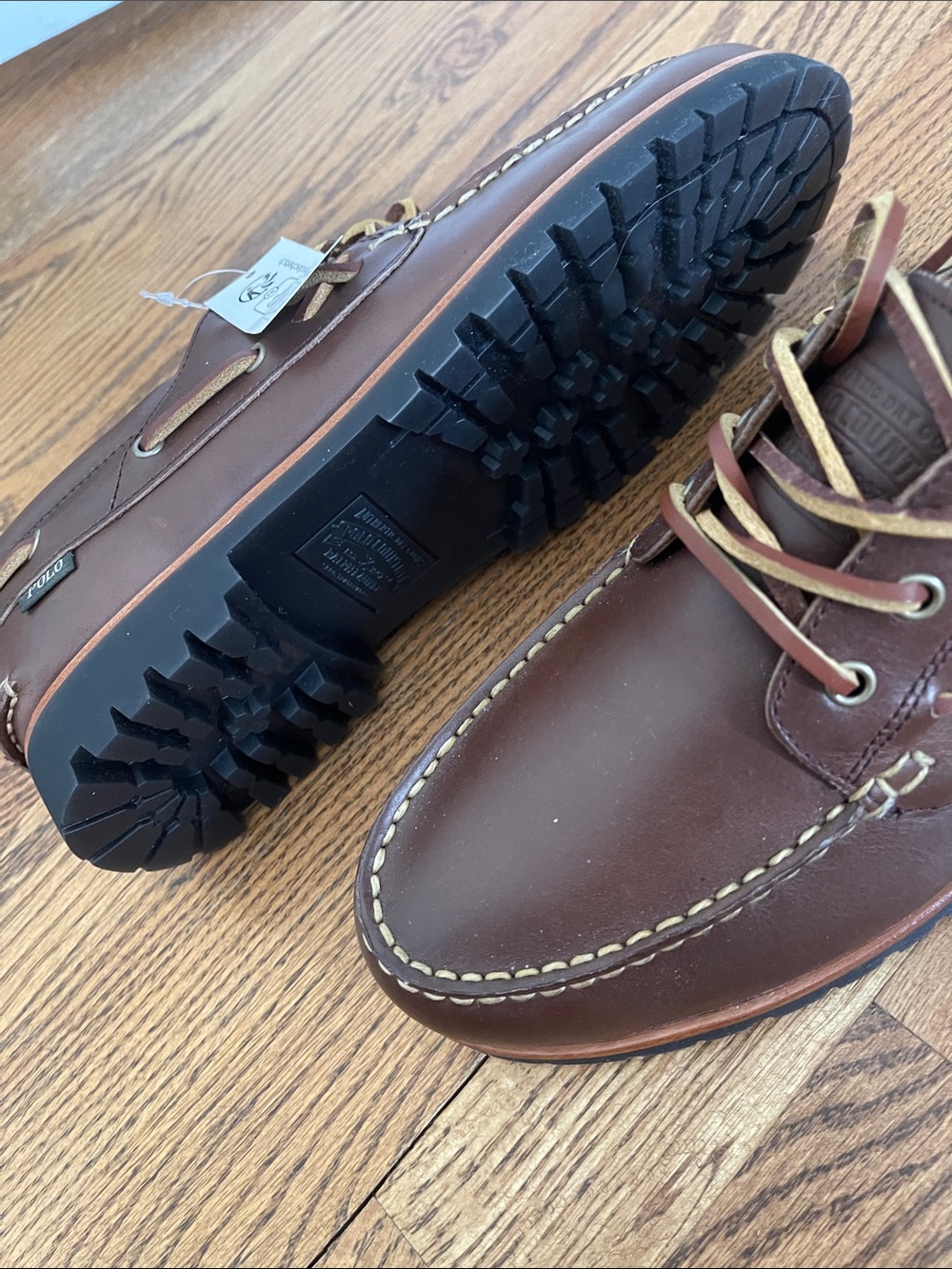 Polo Ralph Lauren Men’s Brown Leather Boat Shoes Size 9.5 NWT - Picture 3 of 6